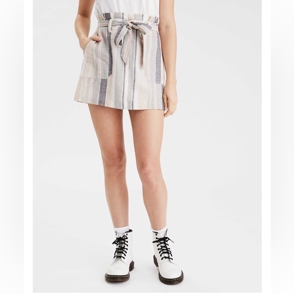 American Eagle Outfitters Dresses & Skirts - American Eagle || “Paper‎ Bag” Stripe Linen/Cotton Blend, High Waist, Mini Skirt